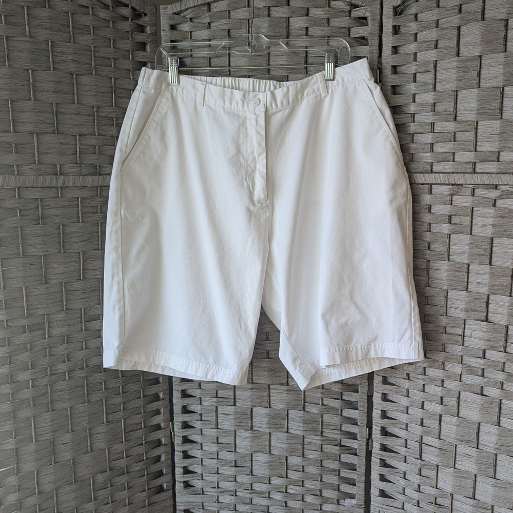 Lands' End Chino Shorts White Elastic Waist Stretch 18W Modest Preppy Casual